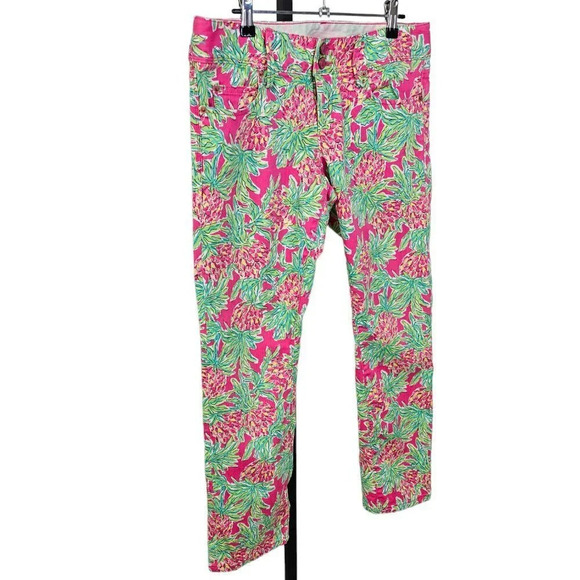 Lilly Pulitzer Womens Worth Straight Jeans Spike The Punch Orchid Pineapple Sz 6 - Picture 6 of 9